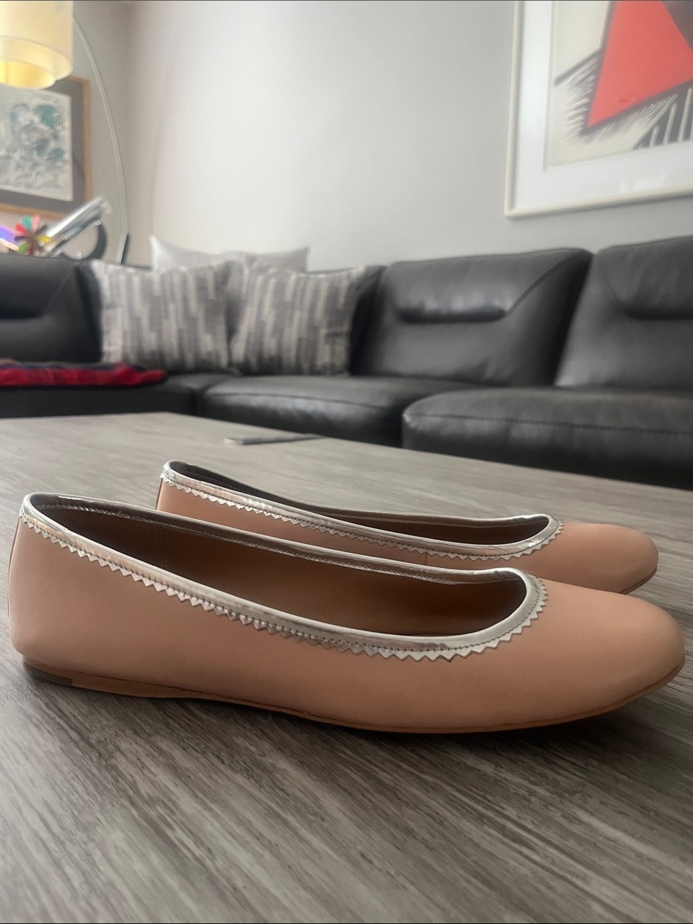 Coach Leather Ballet Flats with Silver Trim | Like New | Balletcore
